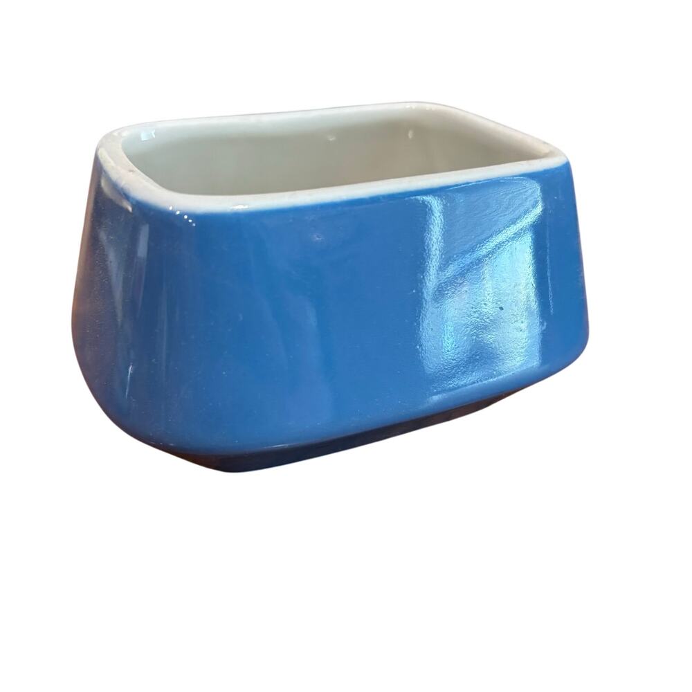 Vintage 1970 Amtrak Railroad China Hall USA Sugar Bowl Dish Blue Glaze